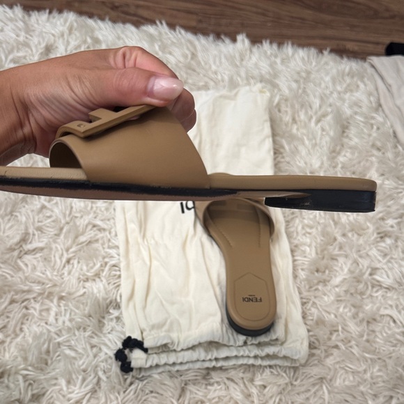 Fendi Beige Baguette Slide Sandals - Picture 6 of 12